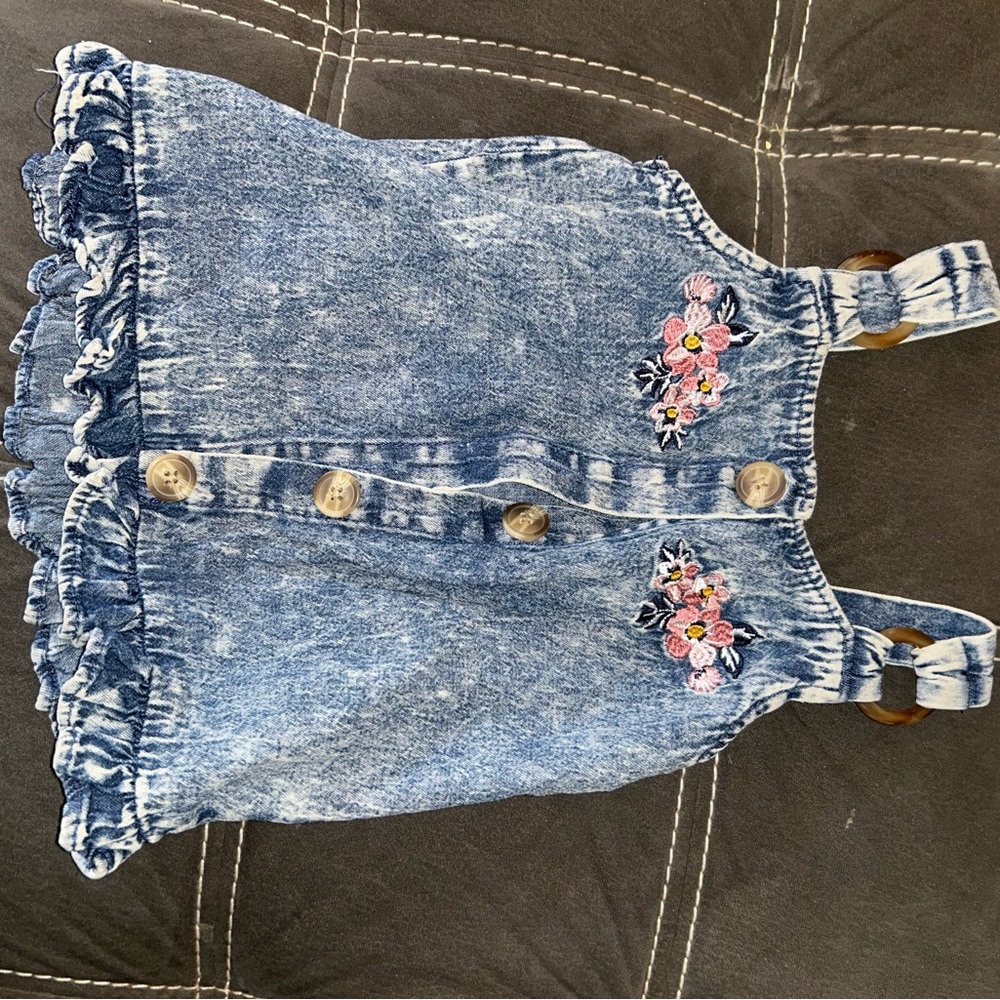 Denim Dress with Floral Embroidery